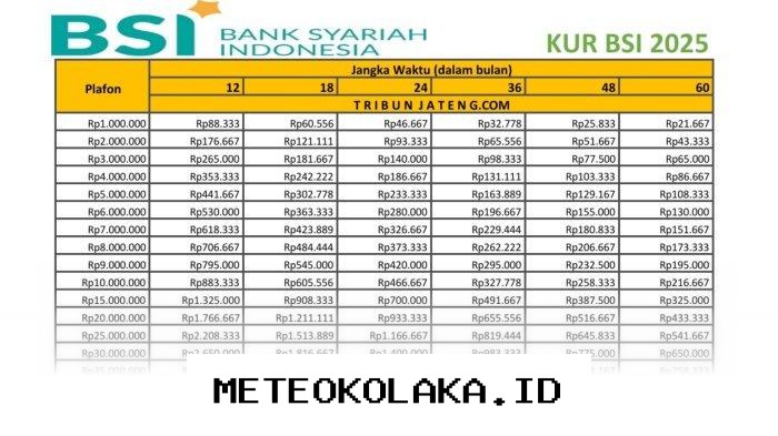 Simulasi Cicilan Pinjaman KUR BSI 2026 Plafon 1 Juta sampai 100 Juta Paling Terbaru